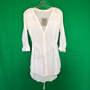 Meadow rue high low 3/4 sleeve button up tunic